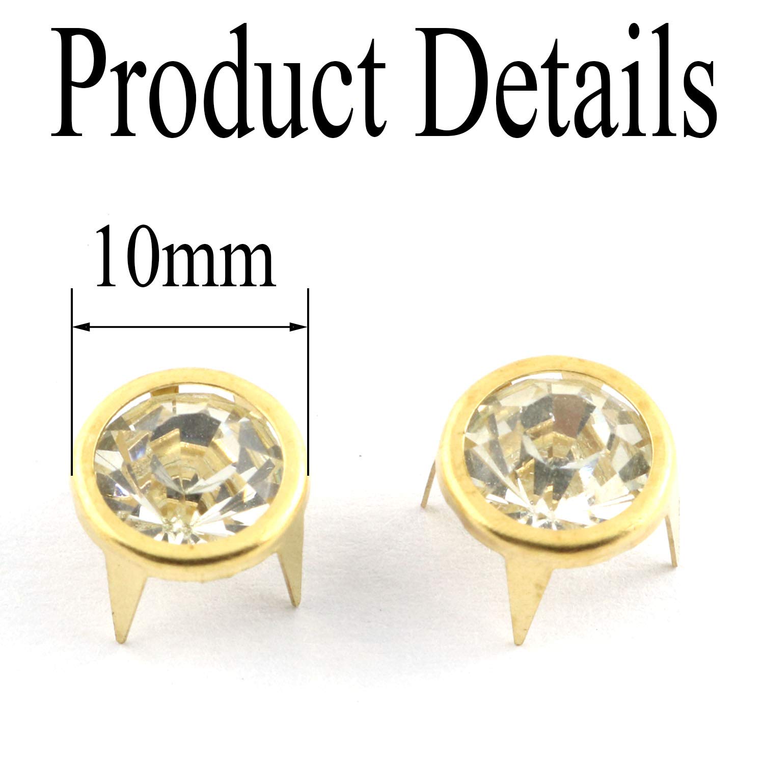 60 Pezzi Rivetti Diamante 4 Rebbi In Metallo Oro 10 Mm - Borchie Fai Da Te Per Pelle, Denim, Cinture, Borse E Scarpe - 3