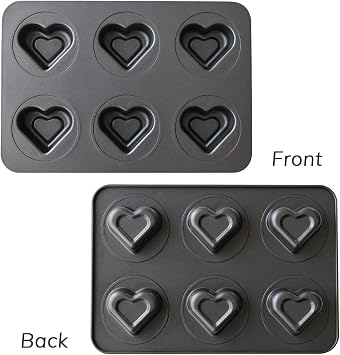 6 Cup Valentines Heart Shape Muffin Cupcake Pan Nonstick Cheesecake Brownie Cookie Cake Baking Tin Tray Mold, for Christmas Birthday Anniversary Wedding