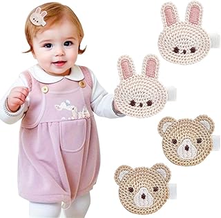 Cute Baby Girl Hair Clips Set Pink Animal Designs Cotton Crochet Clips Rabbit Bear Bow Bobby Pins for Infants & Toddlers (Rabbit and bear) - Buy now