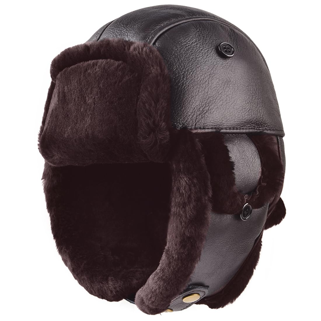 Harssidanzar Gorro de Aviador Gorro de Invierno para los Hombres Las Mujeres Genuino de Piel de Cordero de Cuero de Sombrero Trapper Caliente Orejeras CU603EU
