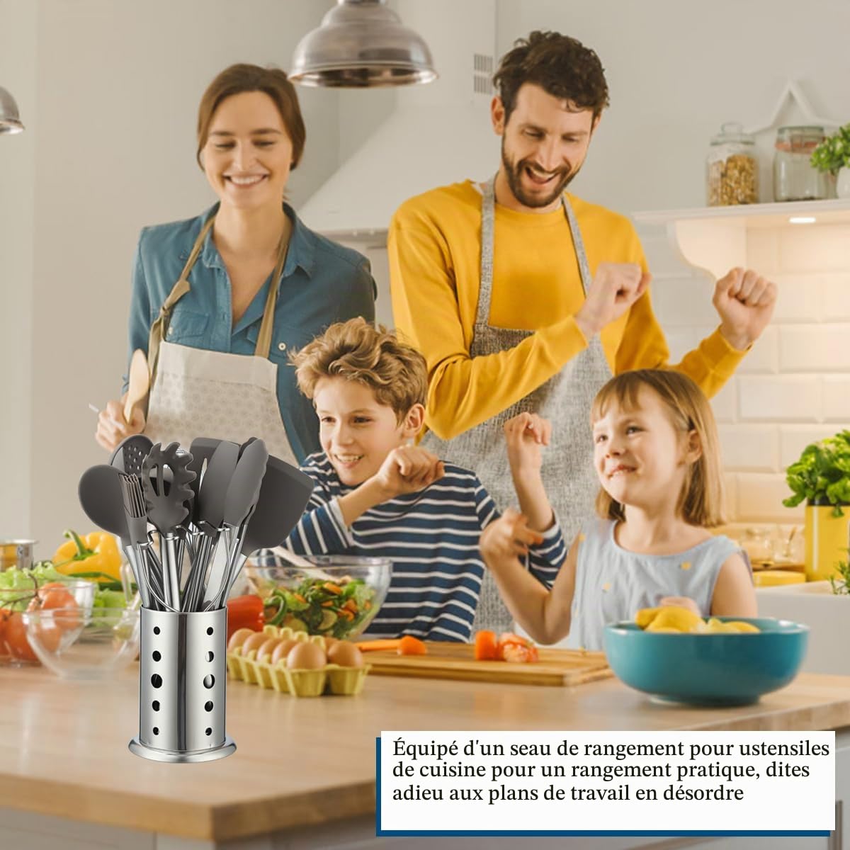 Ustensiles de cuisine, Kyraton 38 pièces en silicone antiadhésif, cuillère spatule avec porte-ustensiles en acier inoxydable, lavable au lave-vaisselle