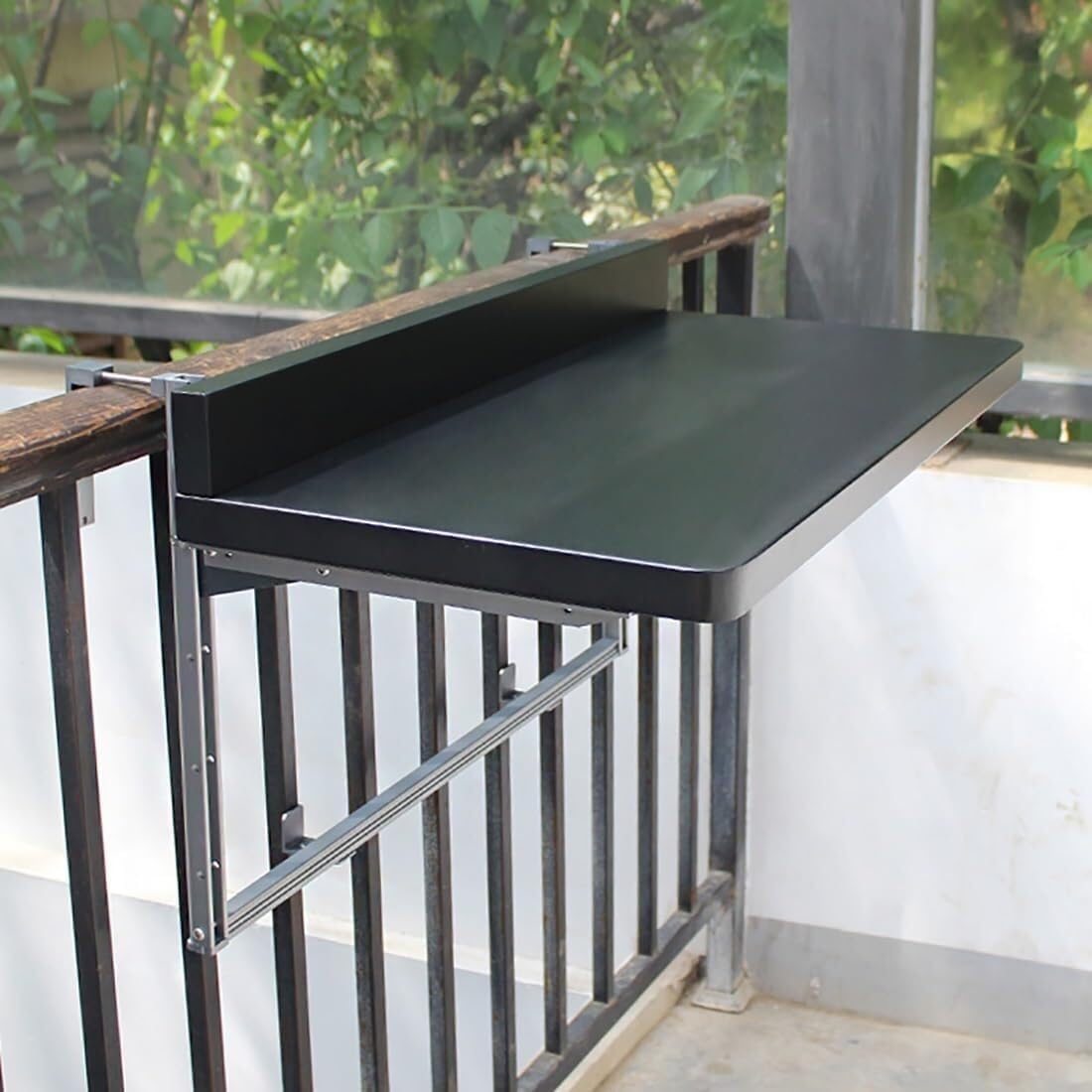 Balcony Bar Table for Railings, Folding Hanging Side Table, Outdoor Adjustable Deck Table for Patio & Garden, 120×40cm (White)(Gold,100 * 40cm/39.3 * 15.7in)