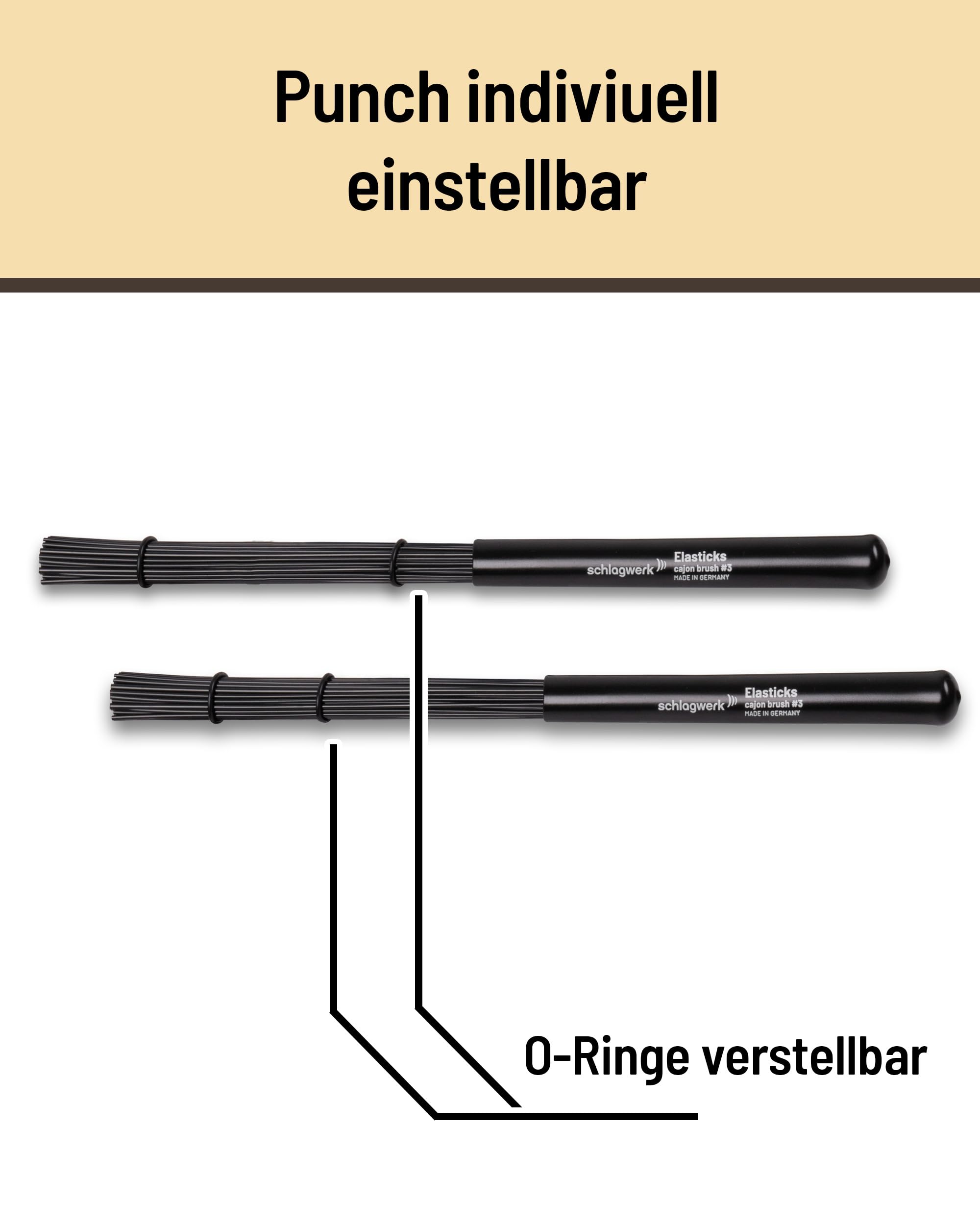 Schlagwerk BRC03 Cajon Brush #3 - Elasticks - 2 Stück - Percussion Brushes mit elastischem, biegsamem Griff, Länge 34, ausbalenciert. Made in Germany