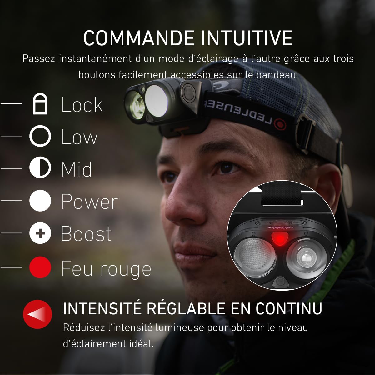 Ledlenser Lampe Frontale LED H19R Core, 3500 lumens, Rechargeable Batterie Lithium, lumière Rouge, étanche IP67, Constant Light, portée de 300m, Fusion Light, câble de Charge USB aimanté