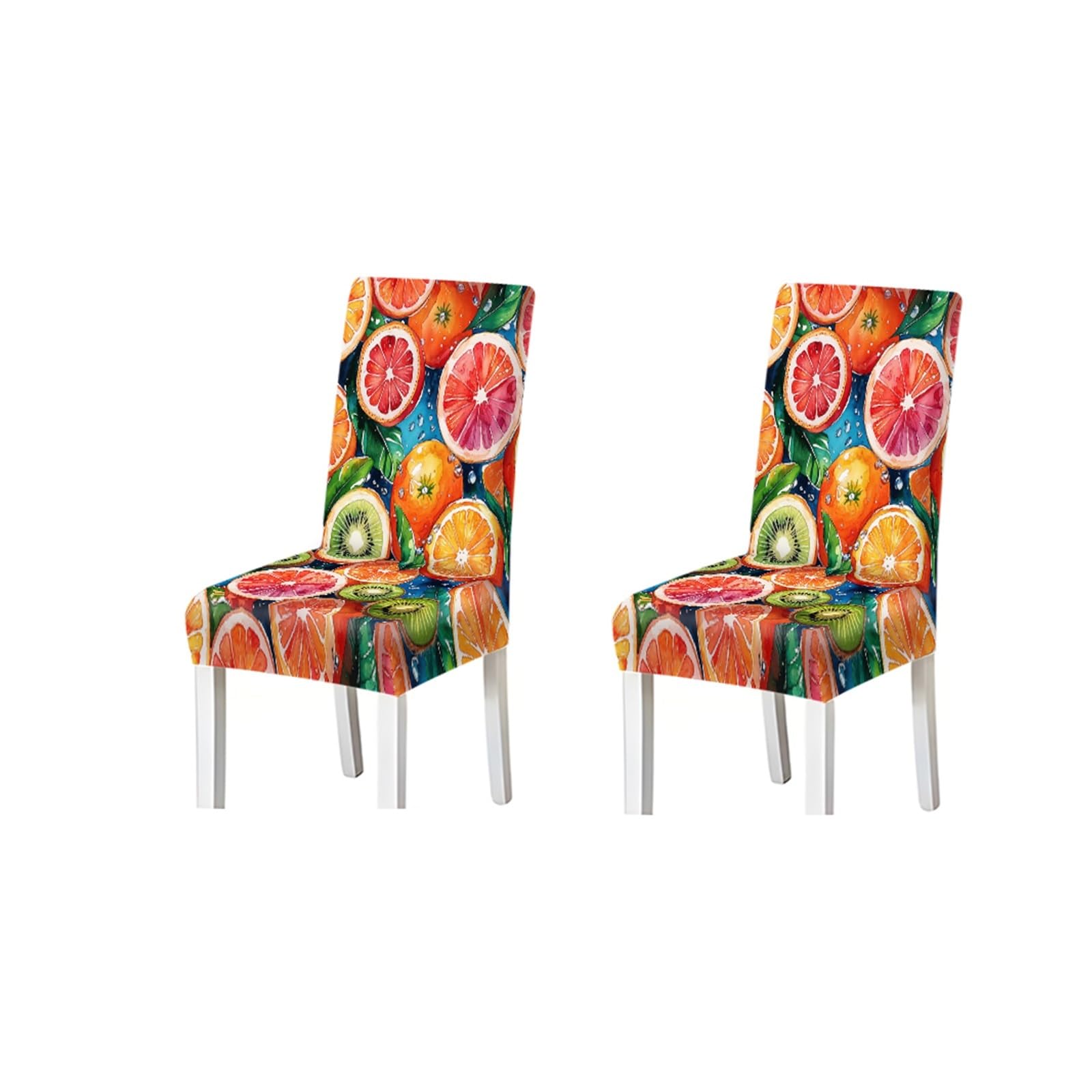 KXUAUV Dining Chair Covers 2/4/6 Pieces, Stretch Slipcovers Citrus Fruit Pattern Orange Kiwi Tropical Style For Kitchen Dining Room Home Seat Protectors for Restaurant Hotel Party(2PCS Chair cover)