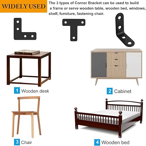 Miniatura 9 de Paquete de 22 soportes rectos de acero inoxidable de acero inoxidable, soportes rectos de esquina recta, placas rectas de metal con tornillos