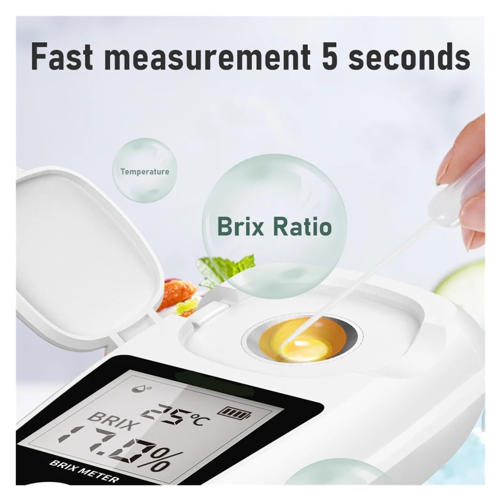 Brix-Refraktometer, LCD-Digital-Brix-Messgerät, wiederaufladbares Zuckermessgerät zur Messung des Flüssigzuckergehalts von Fruchtgetränken Schnelle Reaktion