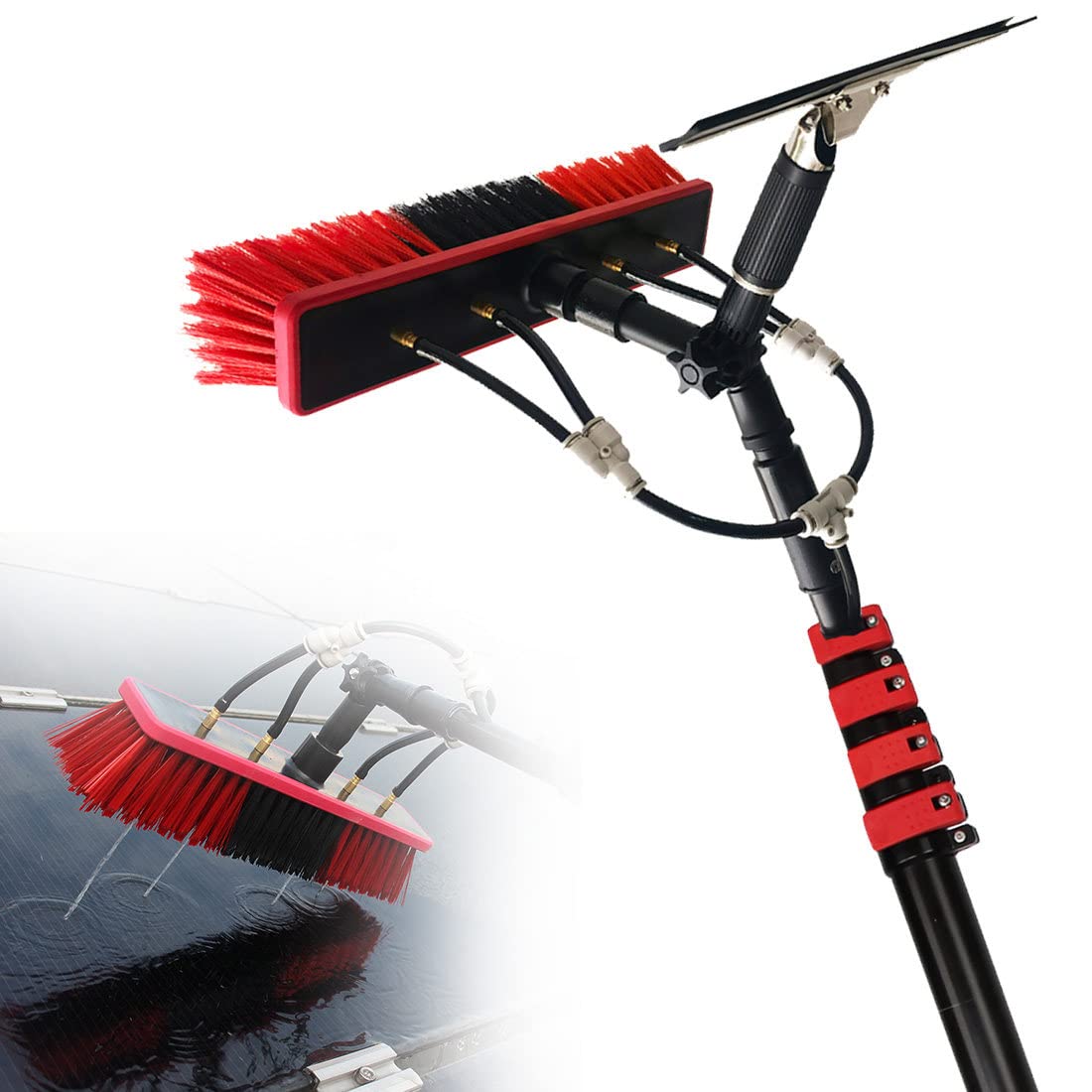 Kit de Limpieza de Paneles Solares, 3.6M-10.8M Pértiga Telescópica para Limpieza de Cristales, Cepillo De Agua Multipropósito, Limpiador Extensible, Fotovoltaico, Raspador,20FT/6M