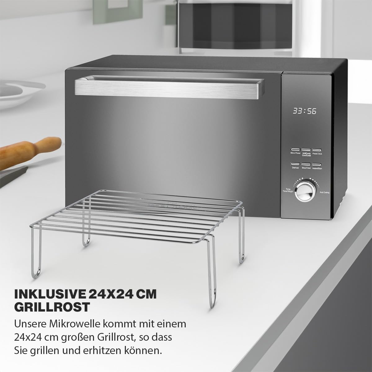 ProfiCook PC-MWG 1204 Four à micro-ondes avec gril, espace de cuisson 23 litres, puissance micro-ondes 800 watts, puissance gril 1000 watts, porte à double vitrage avec poignée en acier inoxydable