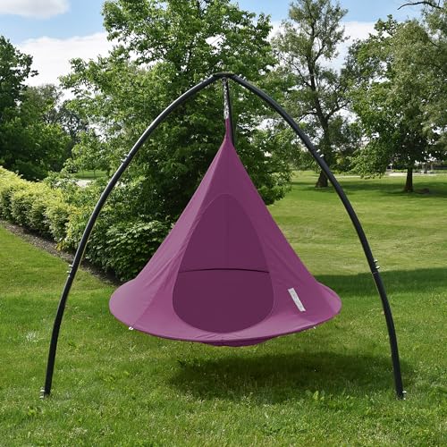 Image of Double Cacoon Hanging Chair for Two - Cozy Indoor /Outdoor Hammock with Polyester Canvas, 440 lb Capacity, Includes 18ft Rope & Carabiner (Mulberry)