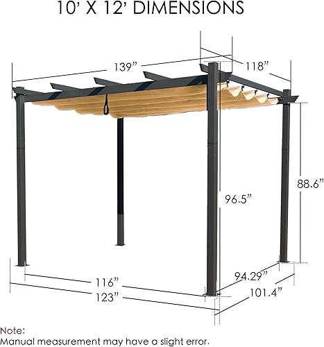 Miniatura 17 de Kozyard Morgan Outdoor - Pérgola extra grande con marco de aluminio gris con toldo para sombrilla (10 x 10 pies, borgoña)