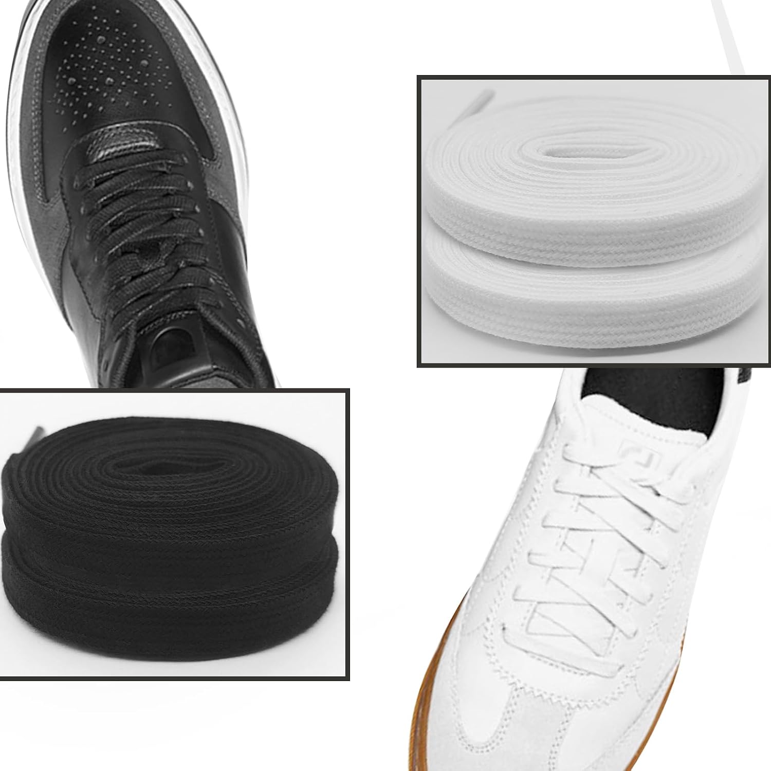 Poly Cotton Shoelaces for ECCO Soft 7/Street Lite Sneakers, 5/16"(8mm) Flat Athletic Shoe Laces Replacement Strings