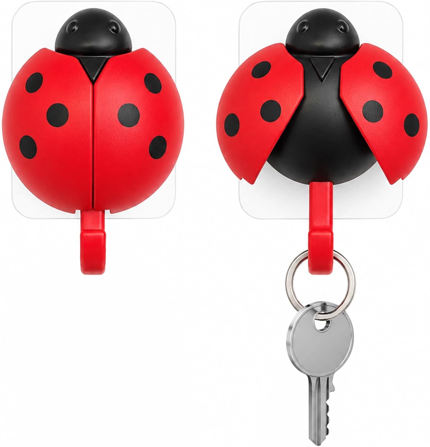 Cute Ladybug Wall Hooks with Gravity Opening Wings, Adhesive Key Holder
