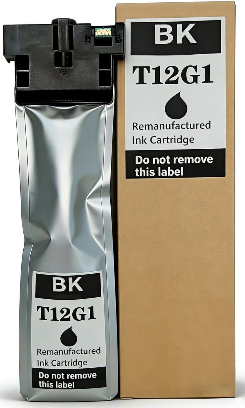 T12G1 Black Remanufactured Ink Cartridge Compatible with epson T12G120 Black Ink Pack use for Workforce Pro WF-M5399/WF-M5899 Color Printers Refill Ink 1-Pack
