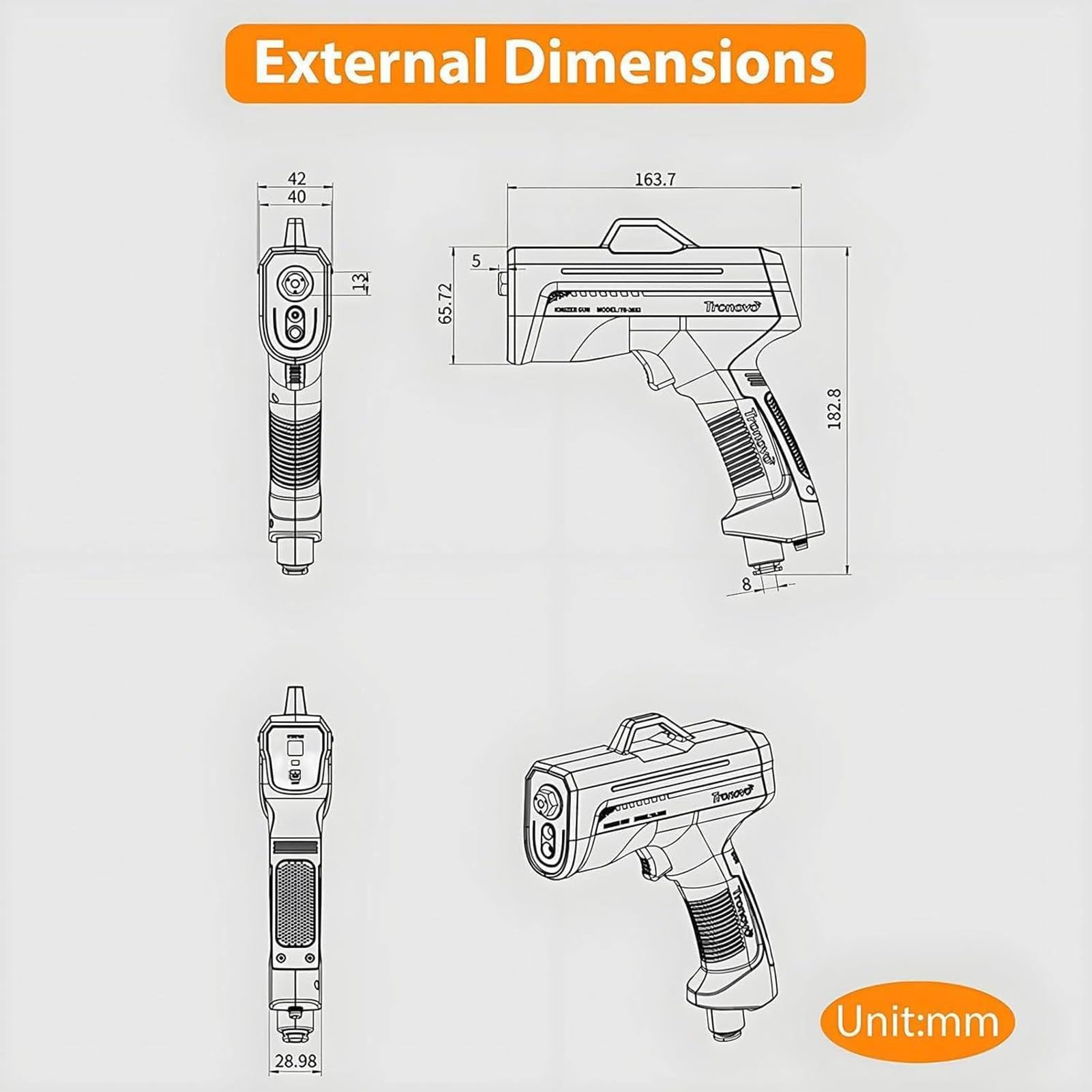 Pistola De Aire Ionizante, Pistola Antiestática Portátil, Eliminador De Estática Con Luz De Detección De Polvo, Función De Advertencia De Anomalías, Soluciones Antiestáticas Efectivas y Seguras