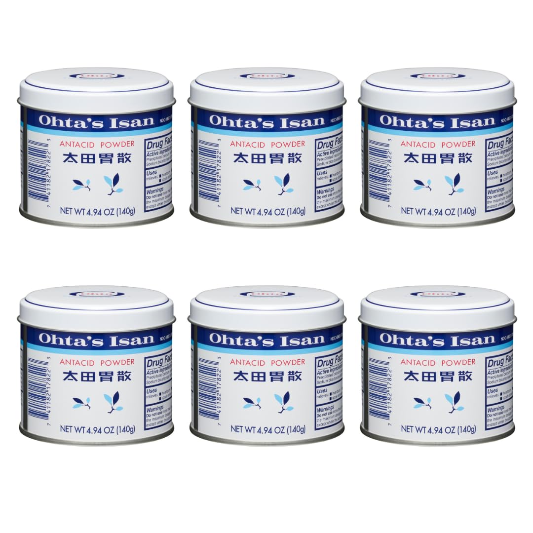 OHTA'S ISAN Antacid Herbal Powder for Instant Relief of Heartburn, Upset Stomach, Acid Indigestion – Fast Acting Formula, Made for USA – 6 Cans (4.94oz / 140g)