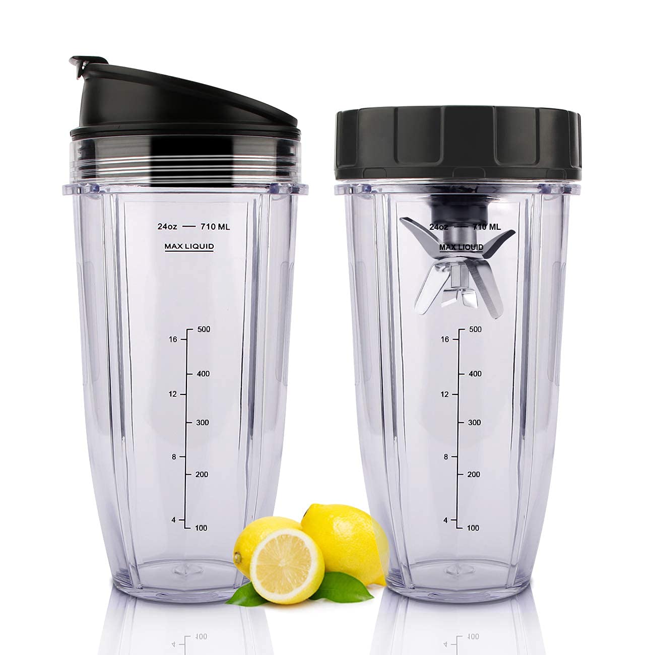 Ninja Blender Replacement Parts 7 Fins Replacement Blade and 24 oz Ninja Blender Cups with Sip & Seal Lid For Nutri Ninja Auto iQ BL682-30 BL642-30 BL450-30 BL482-30 BL687CO-30