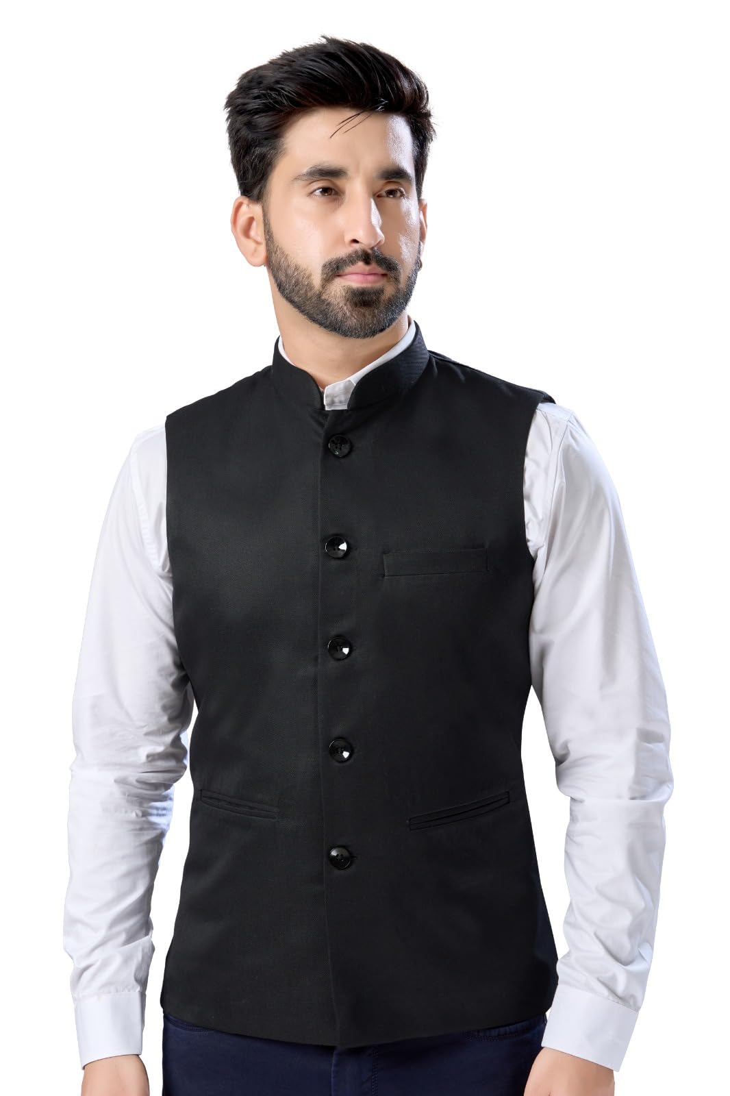 Mens Solid Black Executive & Ethnic Nehru jacket, with 1 welt & 2 slip pockets with 1 extra button.-image-47