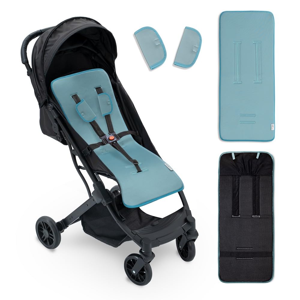 Interbaby Colchoneta Silla Paseo Universal para Verano | Transpirable y Cómoda | Funda Carro Bebe 100% Algodón, 84x34cm, Protectores para Arnés | Funda Silla Paseo Liso Verde