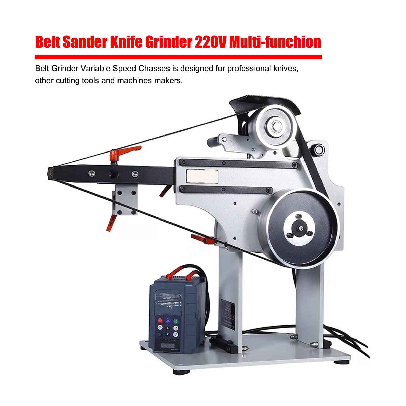 LGXEnzhuo 2HP Variable Speed Belt Sander Multi-function 71-83 * 2 inch Knife Grinder Machine with Heavy-Duty Frequency Converter 3 Grinding Wheels and Foldable Stand 220V