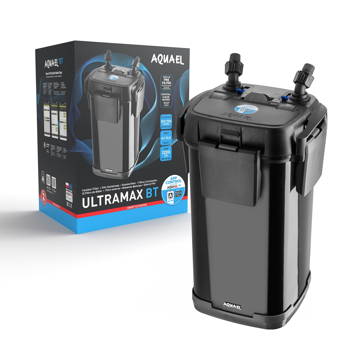 ULTRAMAX BT – Innowacyjna filtracja – z myślą o wygodzie | Zewnętrzny filtr kubełkowy do akwarium 100–750 l | 2200 l/h | 6,1-13,5 W | sterowanie przez aplikację