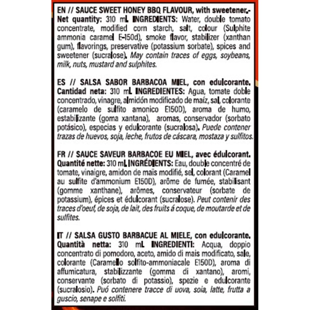 Sauzero Zero Calories Honey Barbecue 310ml | Salsa Baja en Calorías y sin Azúcar Añadido | Para darle sabor a tus platos y recetas