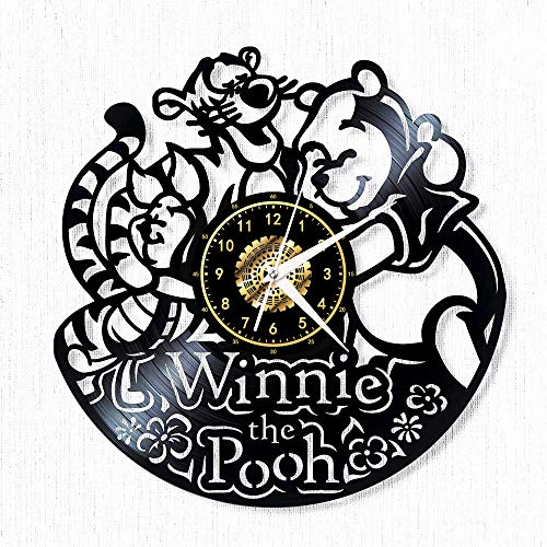 Horloge murale en vinyle Winnie Band Applique Murale Vintage À La Main Décor À La Maison Led Décoration Murale Record Night Light Horloge Non Led 12 Pouce