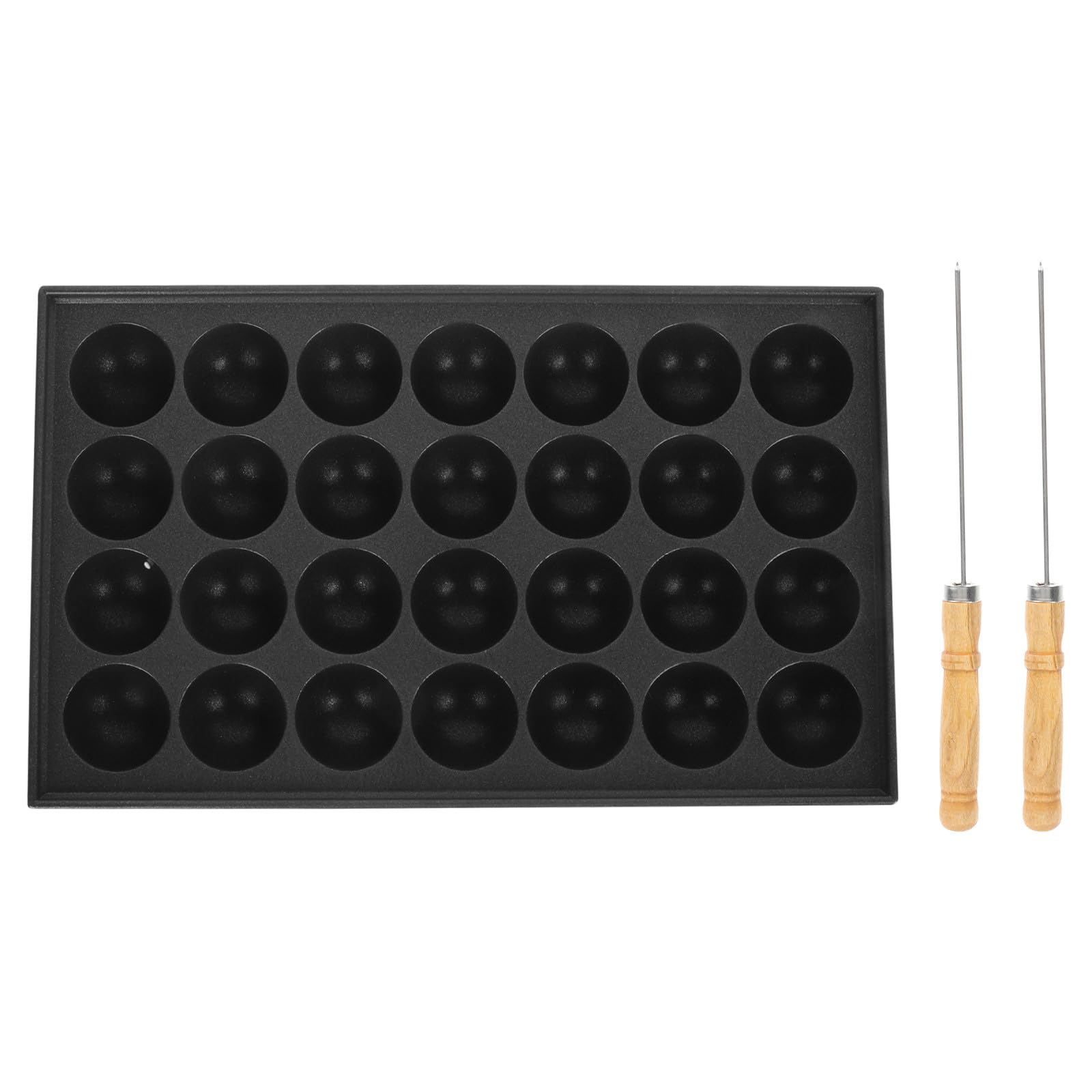Teglia per Takoyaki in Ferro Antiaderente 28 Fori Set da 3 Pezzi Ago per Pesce e Polpo, Piastra per Pancake e Lumache, Accessorio Cucina per Cottura Domestica Facile da Pulire
