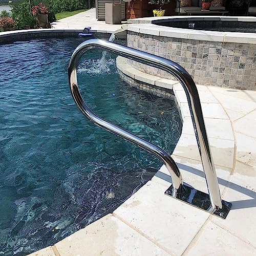 Pool Sicherheit Handläufe, 304 Edelstahl Schwimmbad Treppengeländer mit blauem Griff Abdeckung, 3-Bend Pool Geländer für SPA Inground Pools – Bild 3