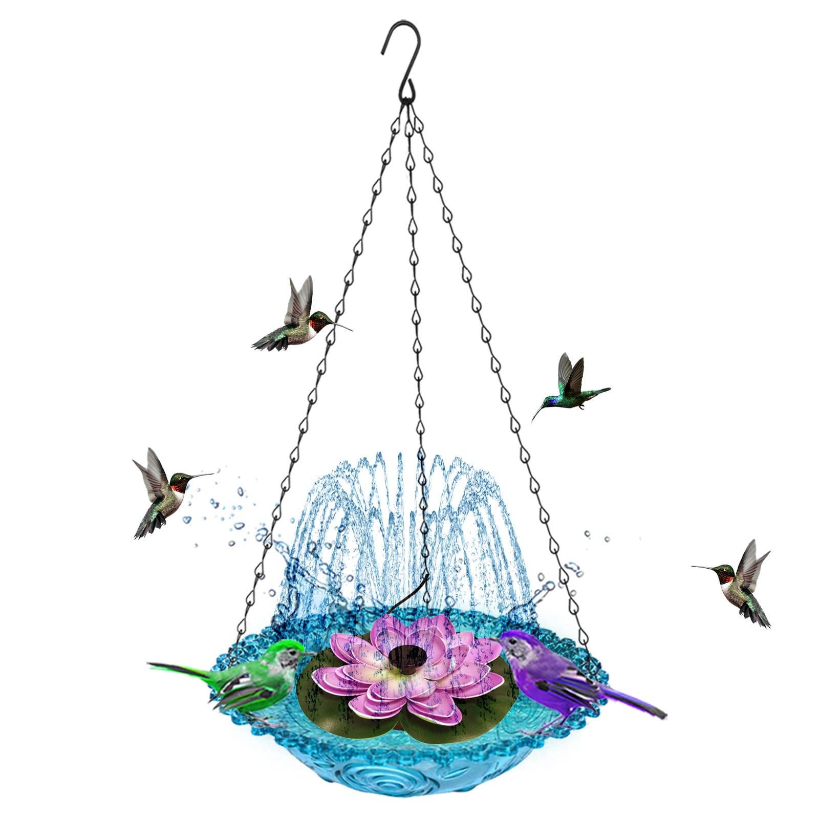 Abreuvoir Oiseaux Exterieur avec Salle De Bain D'Oiseau en ChaîNe Abreuvoir Oiseaux Exterieur Mangeoire À Oiseaux Sauvages Multifonctionnels pour La Cour De La Maison, Le Jardin(Blue)
