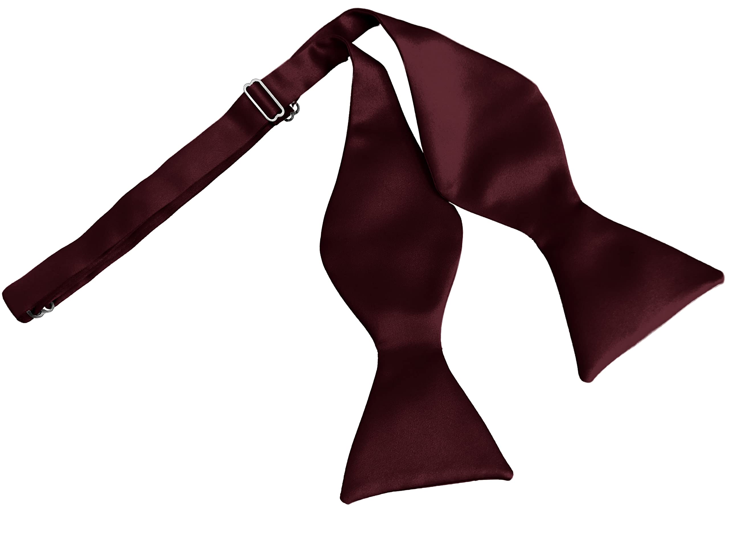 Great British Tie Club Men's Burgundy Italian Satin Self-Tie Bow Ties (Burgundy)