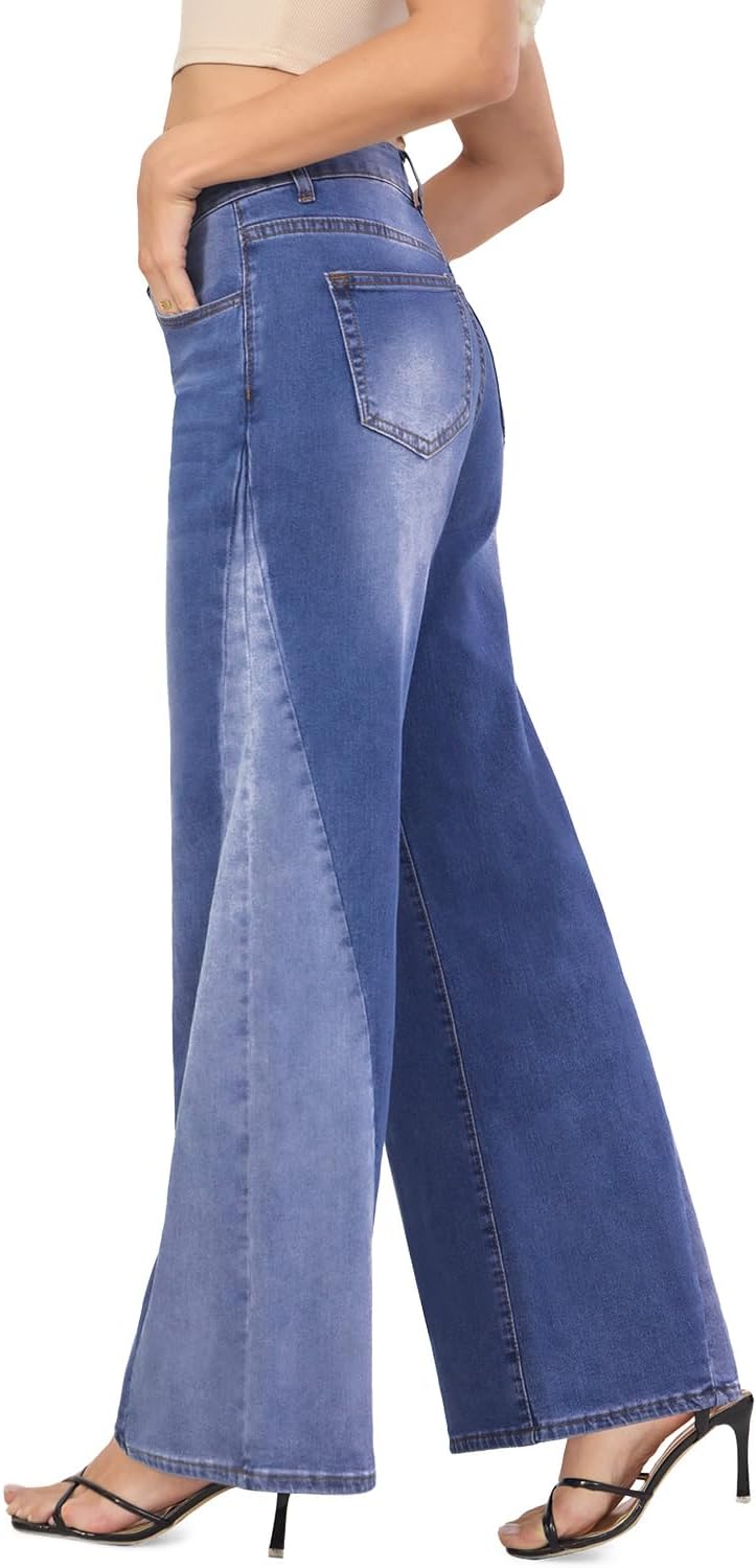 VIPONES Women's Wide Leg Jeans High Waisted Strechy Straight Baggy Jeans for Women Trendy Outfits Denim Pants with Patchwork - Image 3