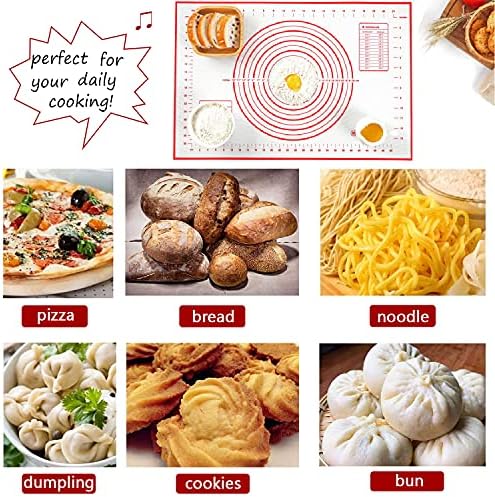 Nemor Silicone Pastry Mat for Rolling Dough Large Fondant Sheet Non Slip with Measurements, Counter Mat, Oven Liner, Pie Crust Mat, Extra Thick Baking Supplies Non Stick (16" x 20", Red)
