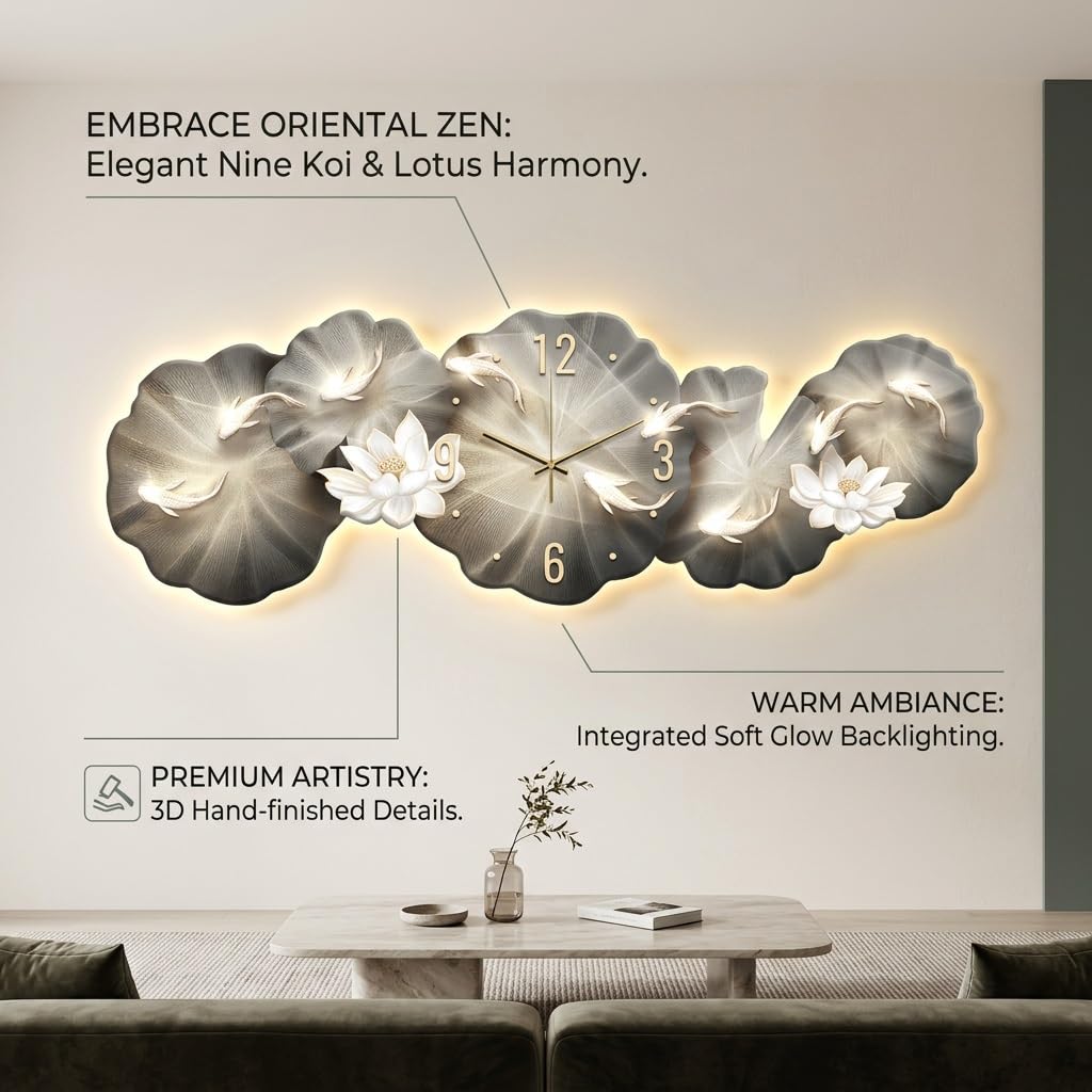 Orologio da Parete Grande 3D LED Moderno Silenzioso | Quadro Luminoso da Parete in Metallo e Acrilico | Decorazioni Parete Casa Design per Soggiorno, Camera, Ingresso