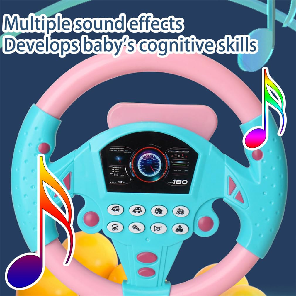 360° Rotating Musical Steering Wheel - Portable Car Back Seat Driving Simulation Toy, Fun Tunes & Realistic Driving Sounds, Travel Activity for On-Road Entertainment During Trips (Yellow)