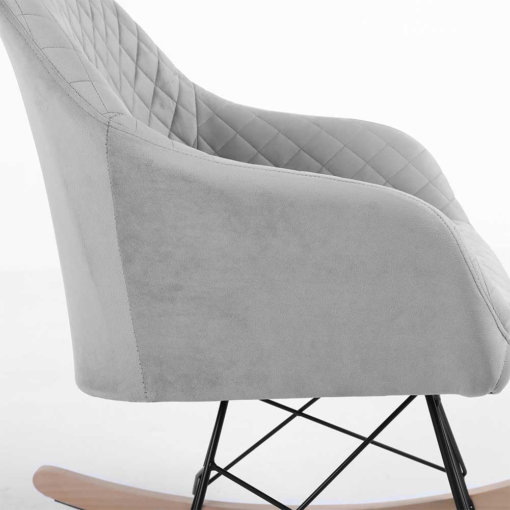 BAKAJI Poltrona Sedia a Dondolo Relax Casa Rivestimento in Tessuto Struttura Legno Imbottita Piedi in Metallo Base Dondolante Legno Dimensione 75 x 58 x 80 cm Design Moderno Scandinavo (Grey)
