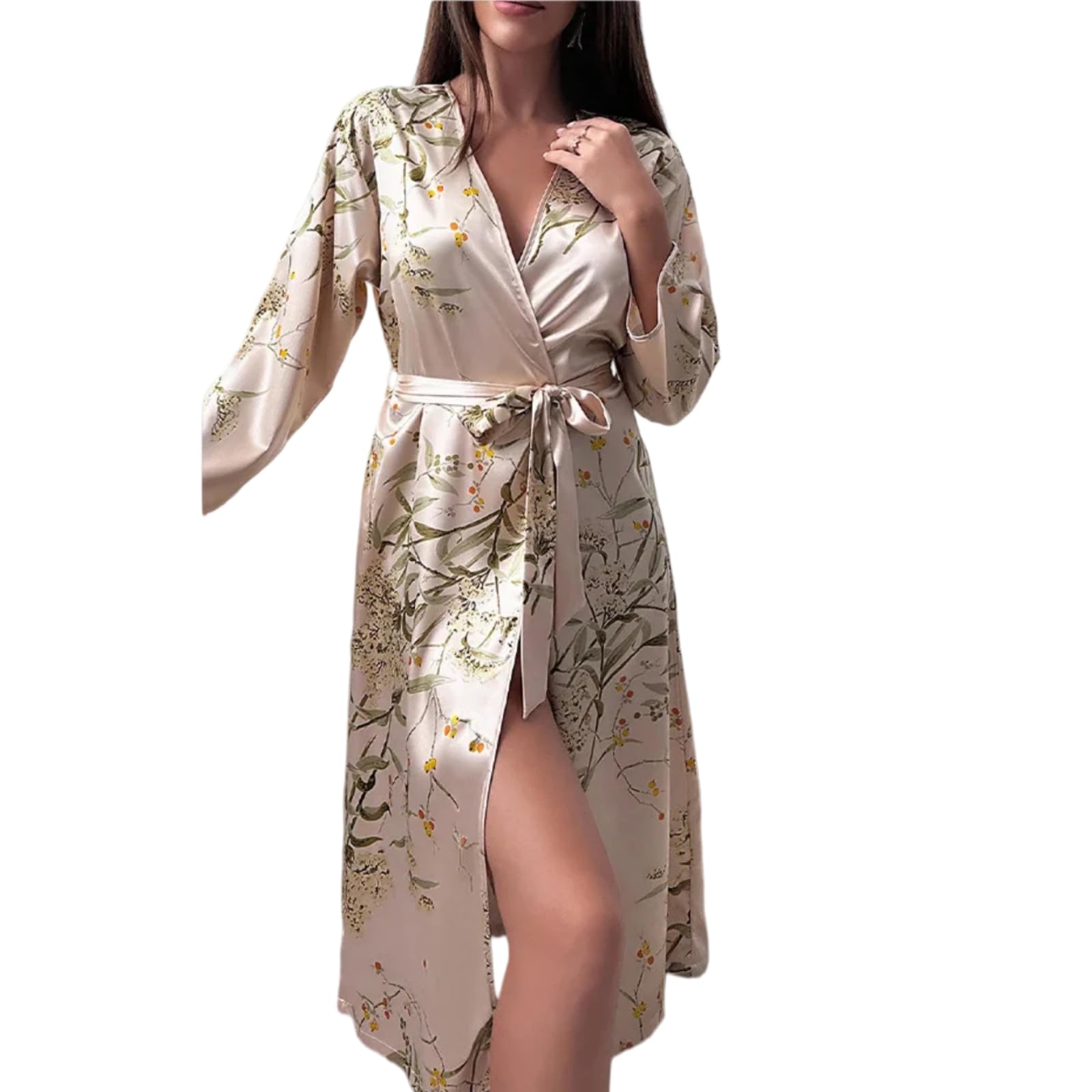 Camicia Notte Satin Decorativa Kimono Accappatoio Lungo Donna(Verde B,as6,alpha,s,regular,regular)