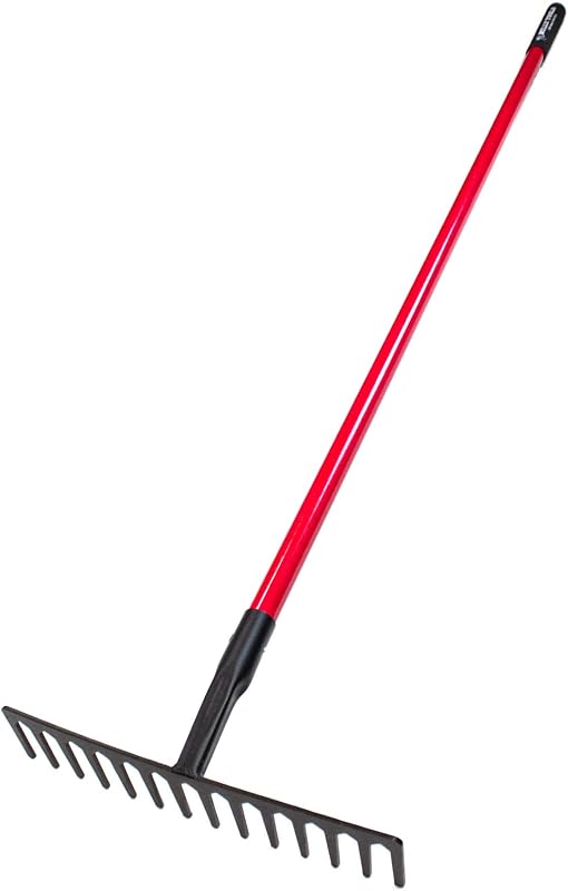 Heavy Duty 16" Level Head Rake with 66" Fiberglass Handle – Ideal Garden Rake for Leaves, Lawn, and Yard – Durable Metal Tool for Grass, Debris, and Leveling Soil - 100% Made in The USA