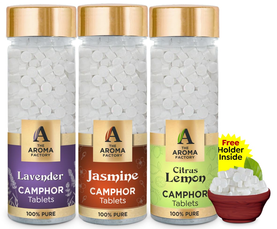 The Aroma Factory Pure Camphor Tablets, Lavender, Jasmine & Citrus Lemon, Zero Residue Kapoor with Fragrance for Pooja, Aarti Kapur | Bottle Pack of 3 x 80gm (B0CLVB6K81) Amazon Price History, Amazon Price Tracker