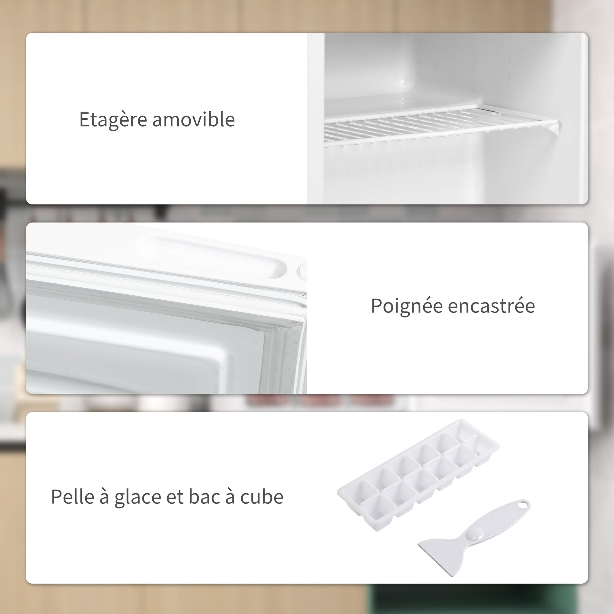 HOMCOM Mini congélateur 35L -14 à -24°C Compact étagère amovible Porte réversible Classe E 47x44,2x48,8 cm Blanc