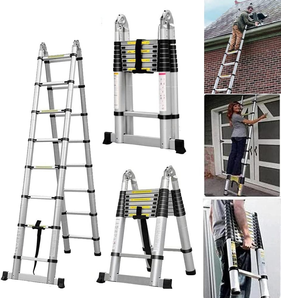 Telescoping Extension Ladder, 10.5 FT Aluminum Telescoping Ladder 3.2M Telescopic Extension Ladder with Locking Mechanism Multi Purpose Compact Ladders for Home Ourdoors 330LB Capa