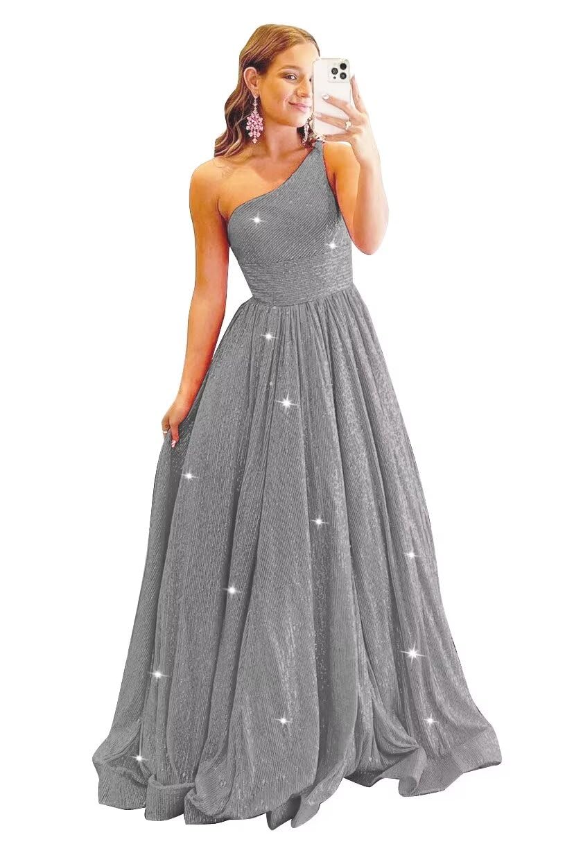 Rjer One Shoulder Sequin Prom Dresses 2024 Sparkly Long Ball Gowns A Line Formal Evening Party Gowns