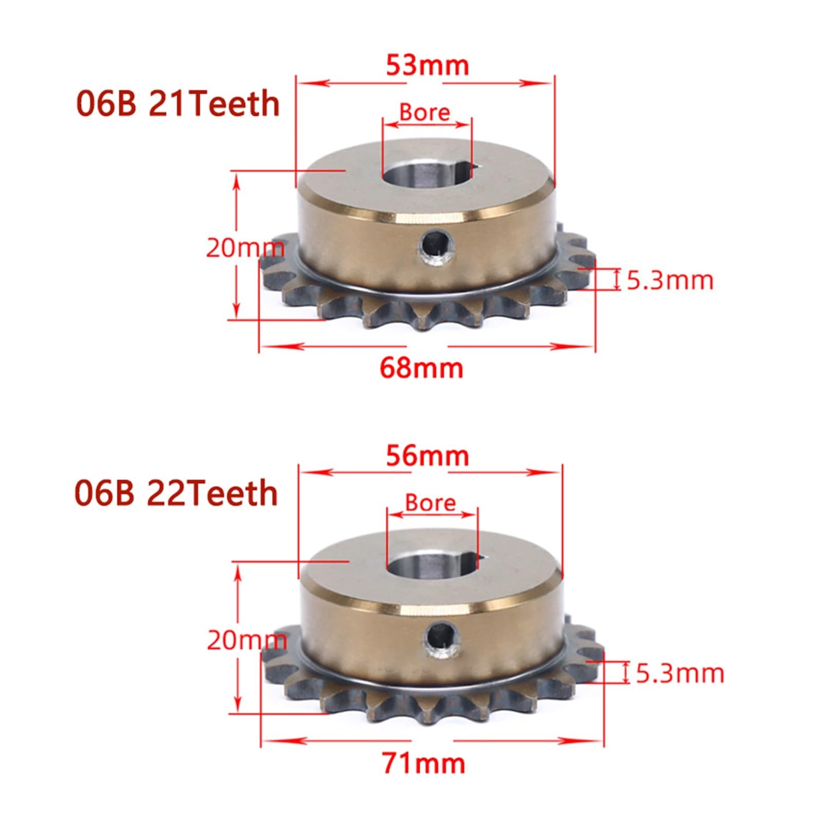 Bevel Gear Pinion Hardware Mechanical 1pcs 21/22T 06B Precision Industrial Drive Sprocket Wheel Steel Chain Gear Bore 12 14 15 16 17 18 19-32mm(18mm (Keyway 6mm)-21 Teeth)