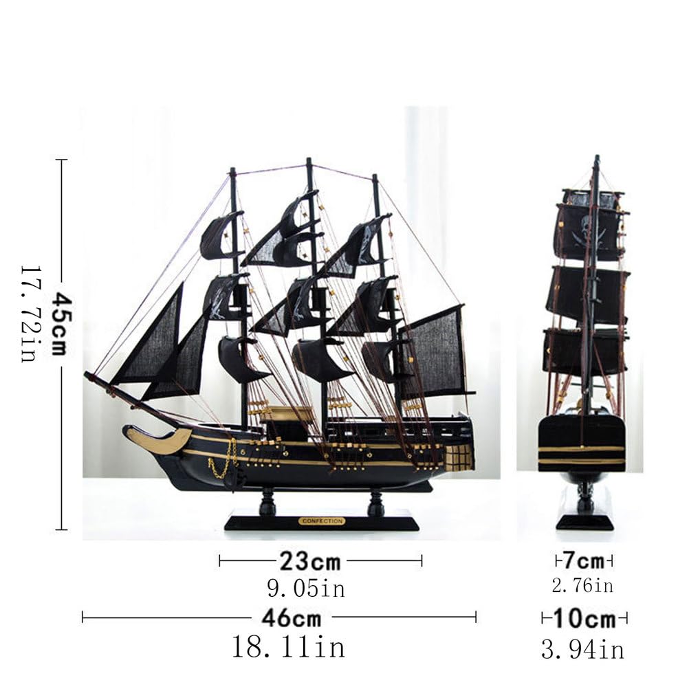 YLME Handgefertigtes Segelboot Modell Aus Holz 48 cm Großes, Schwarz-Goldenes Großsegler-Modell Nautische Dekoration Keine Montage Erforderlich Geschichtsbegeisterte