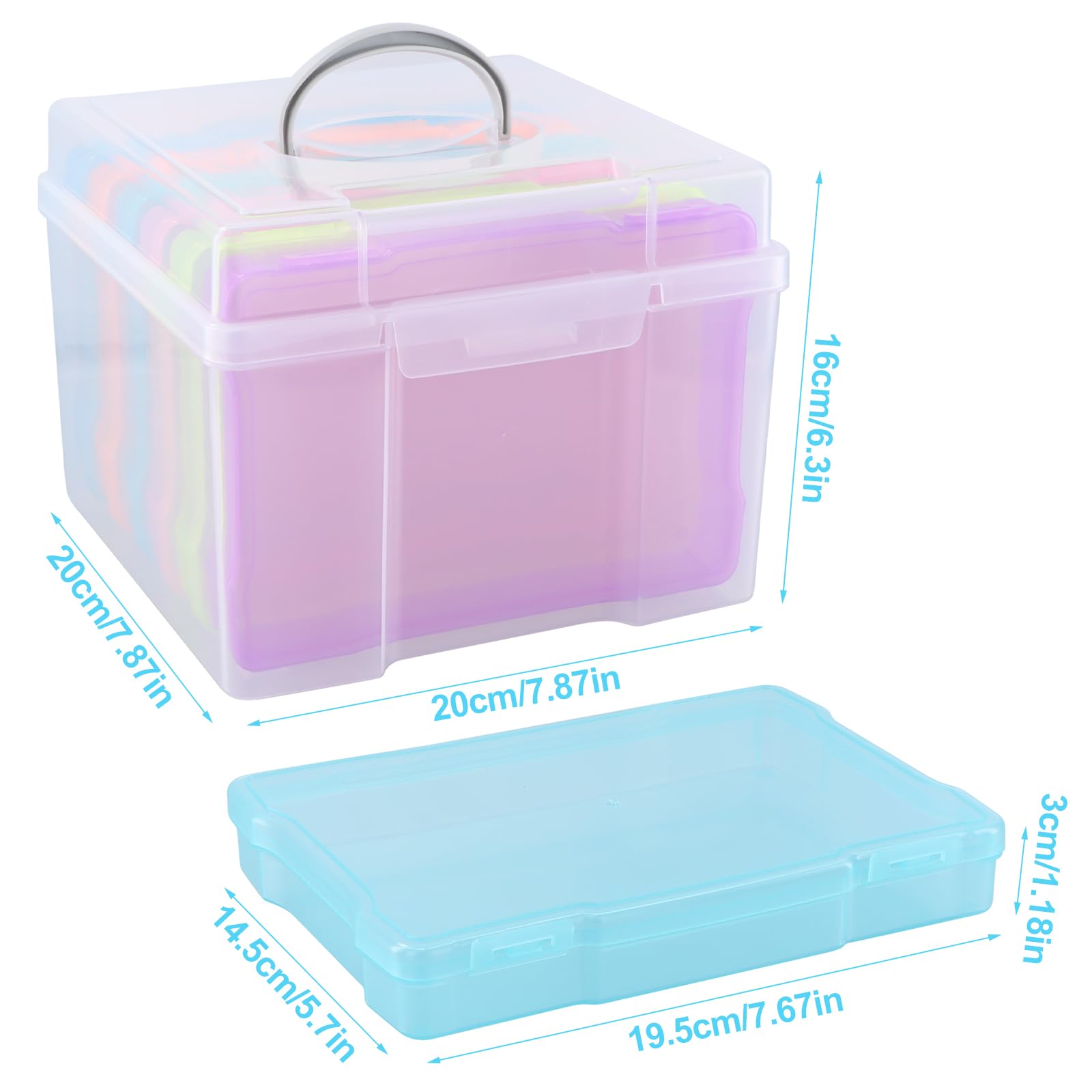 Boîte Rangement Photos Ehuihuan - 16 Étuis Transparents - 38x31x13cm - Multicolore