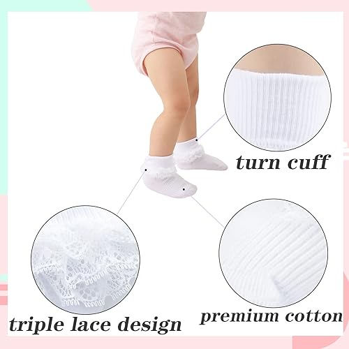 Miniatura 4 de Calcetines para bebé niña con ojales calcetines de encaje triple con volantes calcetines de 235 pares de calcetines de tobillo para recién nacidos y