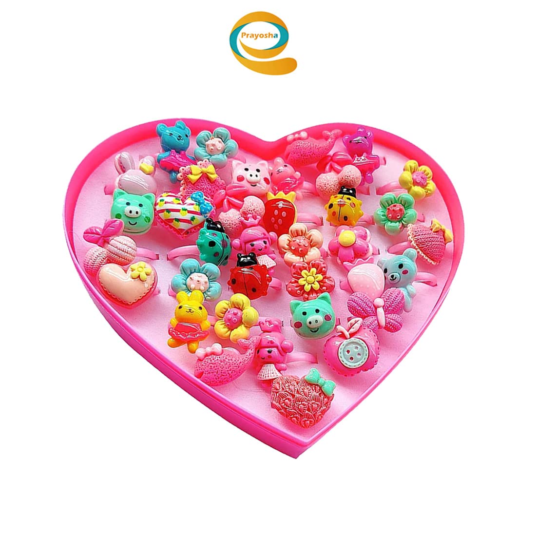 Plastic Pink Cartoon Pretend Play Toy Fancy 36 Finger Ring for Girls Kids 3