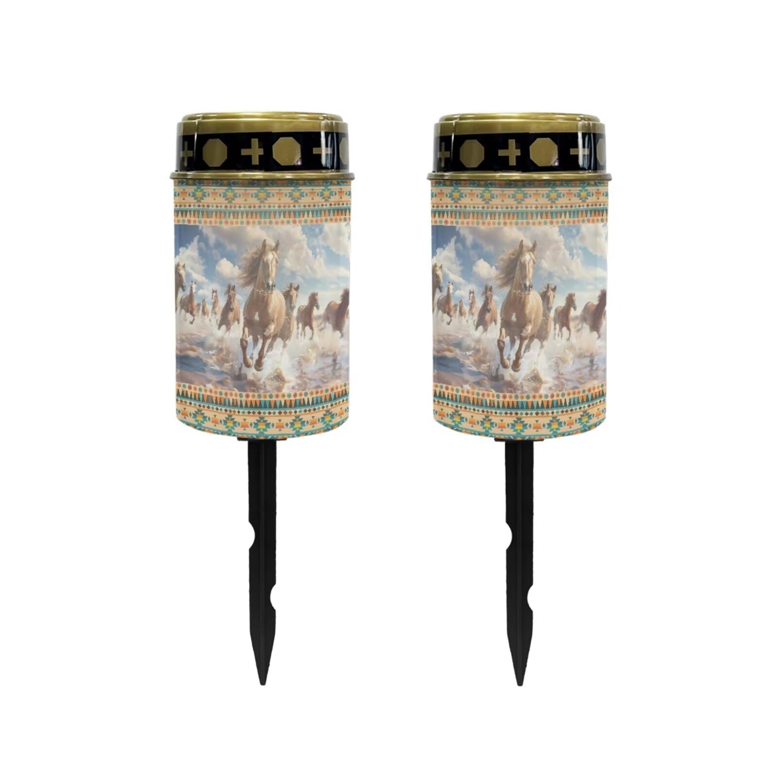 Poceacles Solar Lights Outdoor Cemetery Lights Solar Powered Cemetery Solar Lights Grave Flameless Candles Outdoor Stake Garden Lights Solar Lantern Outdoor Decoration, Aztec Brown Horse, Pack of 2