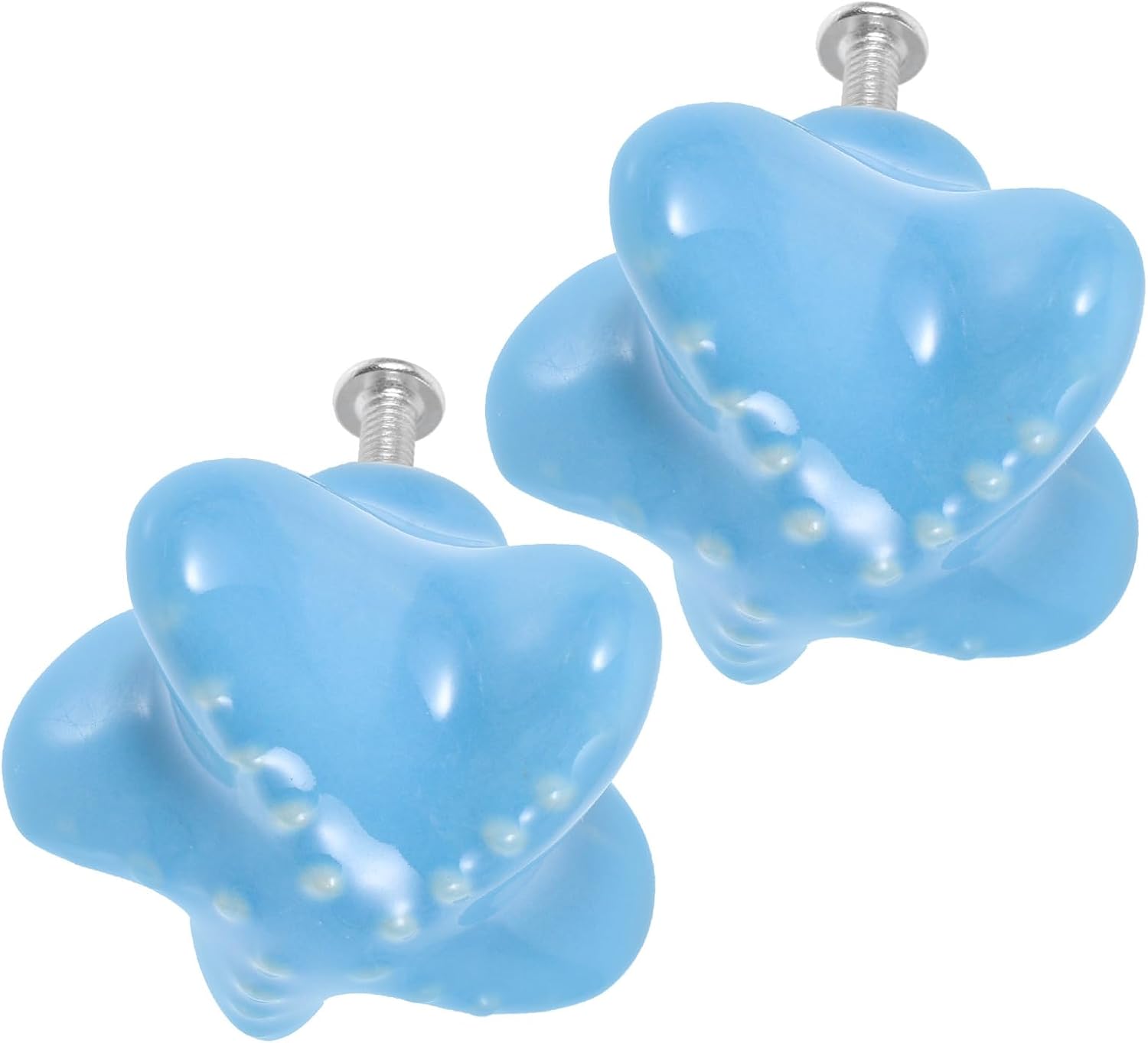 Alasum Cute Cartoon Sea Creature Ceramic Cabinet Handles Set of 2, Blue Shell Drawer Pull Knobs for Room Furniture, Porcelain Cute Cabinet Knobs for Wardrobe and Desk