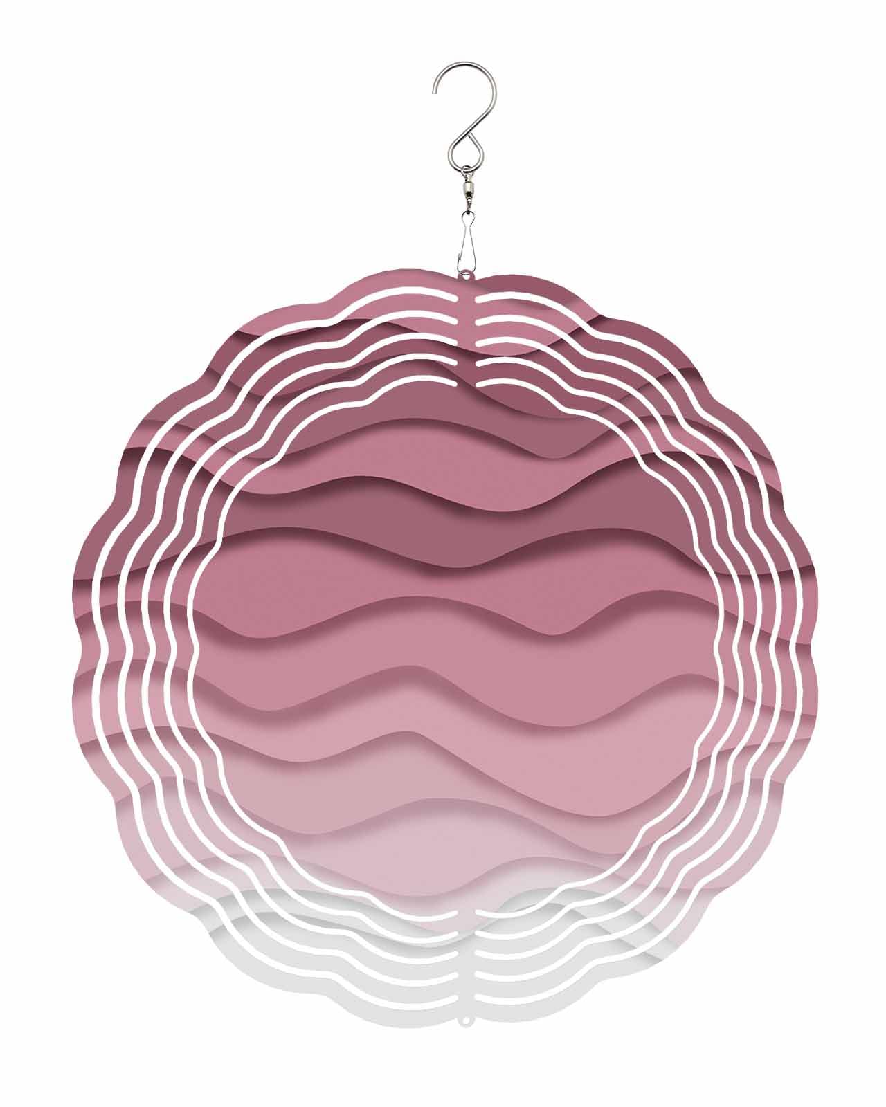 Abstract Ocean Wind Spinners, Gradient Pink Spray Waves Hanging Wind Spinners for Yard and Garden 3D Stainless Steel Metal Sculptures Crafts Ornaments 8 Inch